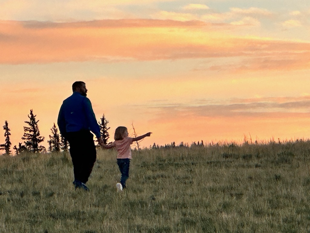 Ava and I taking a sunset stroll